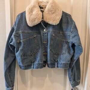 Highway Jeans Denim Long Sleeve Jacket Removable Faux Fur Collar Medium